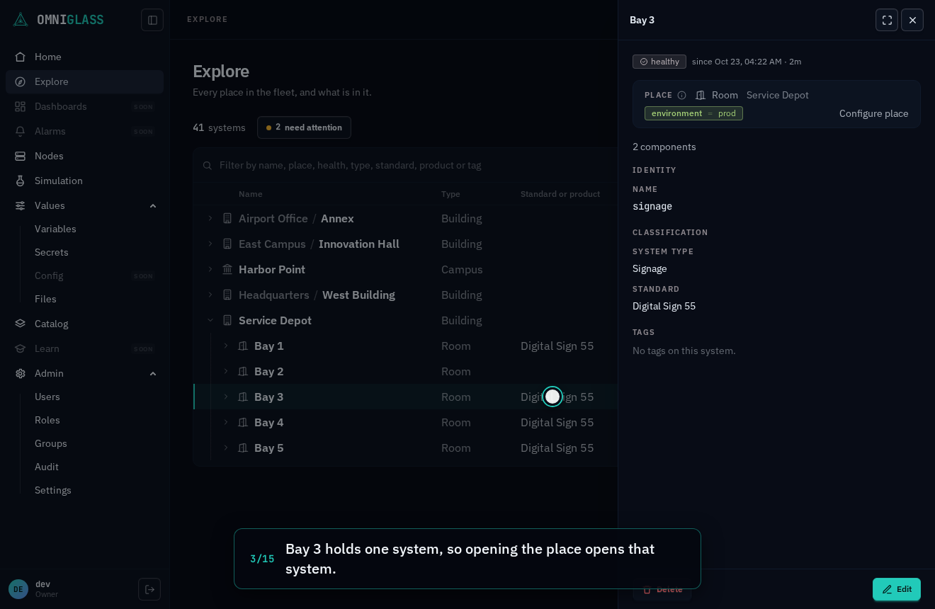 Step 3: Bay 3 holds one system, so opening the place opens that system.