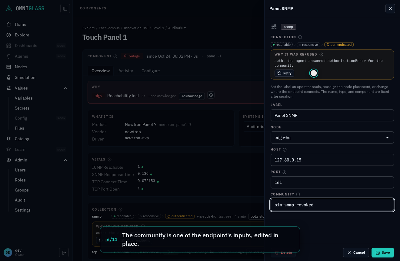 Step 6: The community is one of the endpoint's inputs, edited in place.