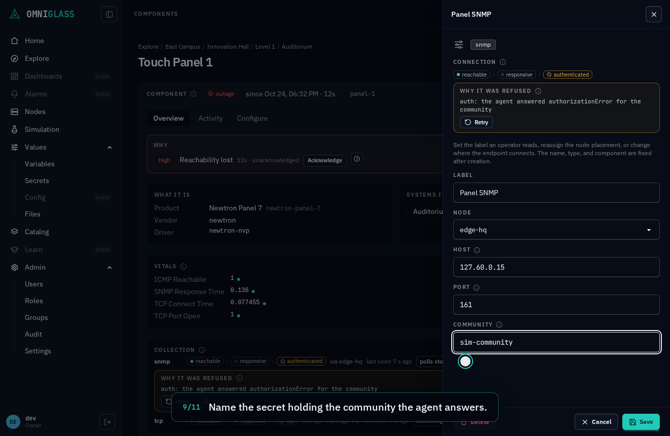 Step 9: Name the secret holding the community the agent answers.
