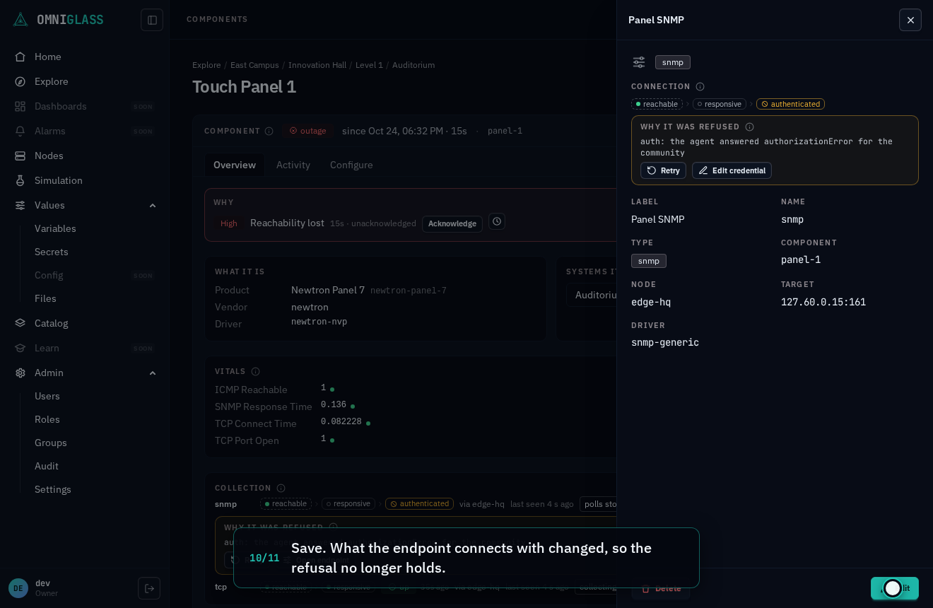 Step 10: Save. What the endpoint connects with changed, so the refusal no longer holds.