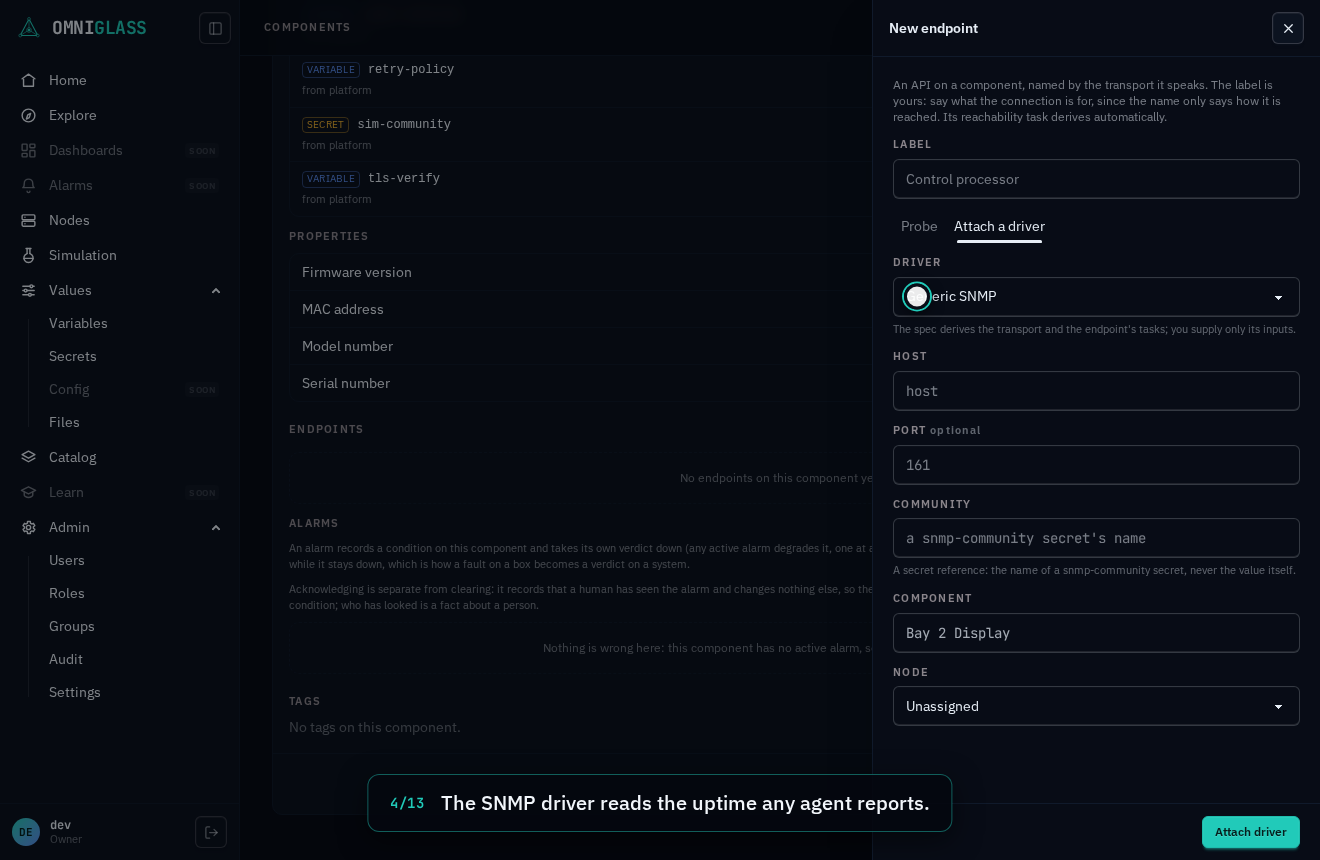 Step 4: The SNMP driver reads the uptime any agent reports.