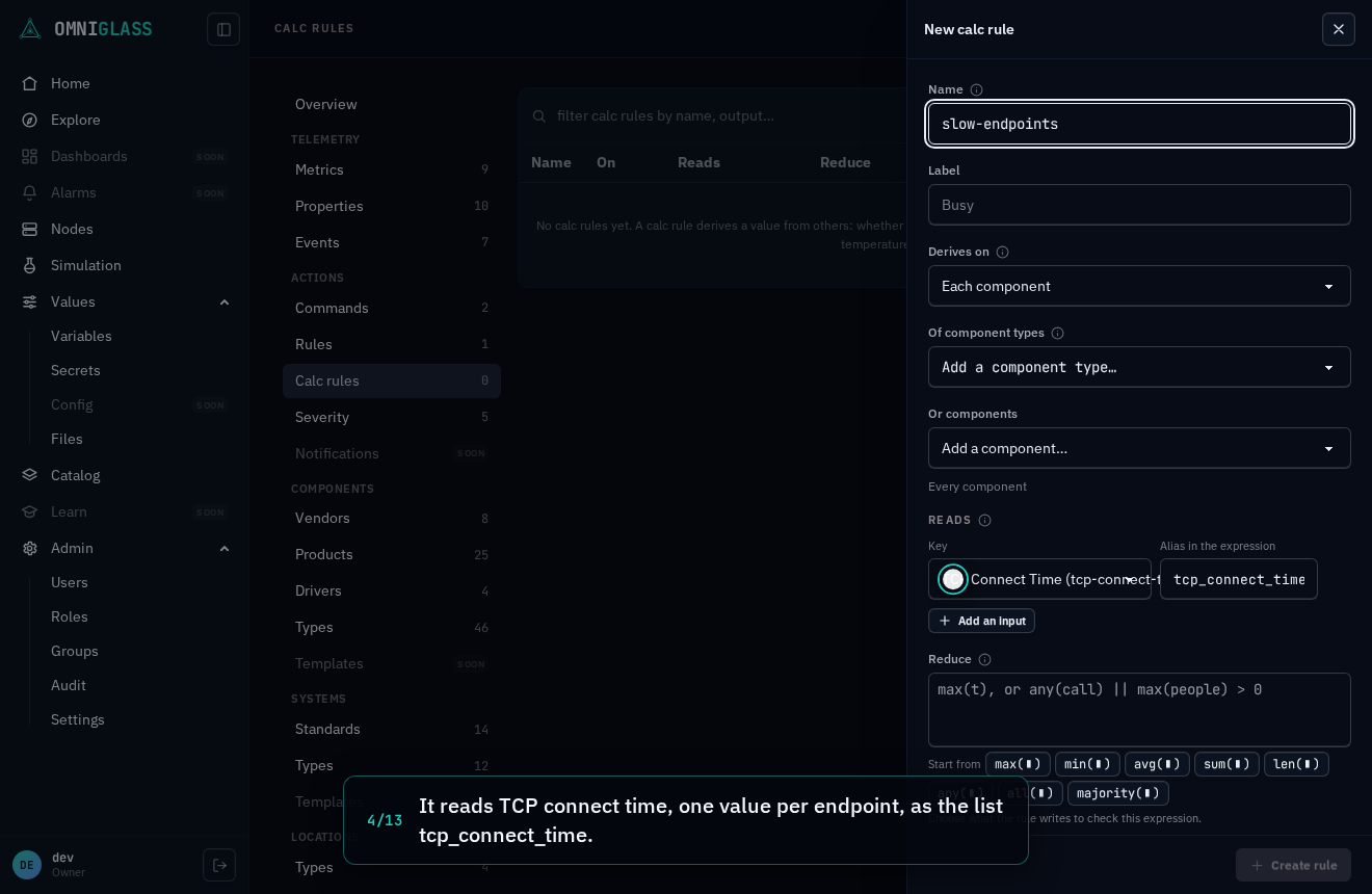 Step 4: It reads TCP connect time, one value per endpoint, as the list tcp_connect_time.