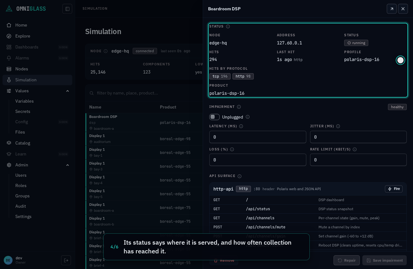 Read a simulated component's status: poster